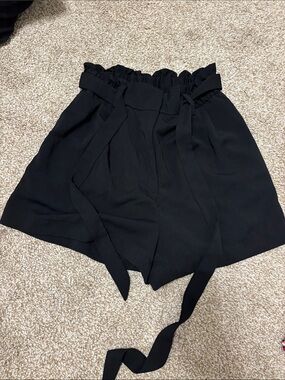 H&M Black High-Waist Paperbag Tie Shorts